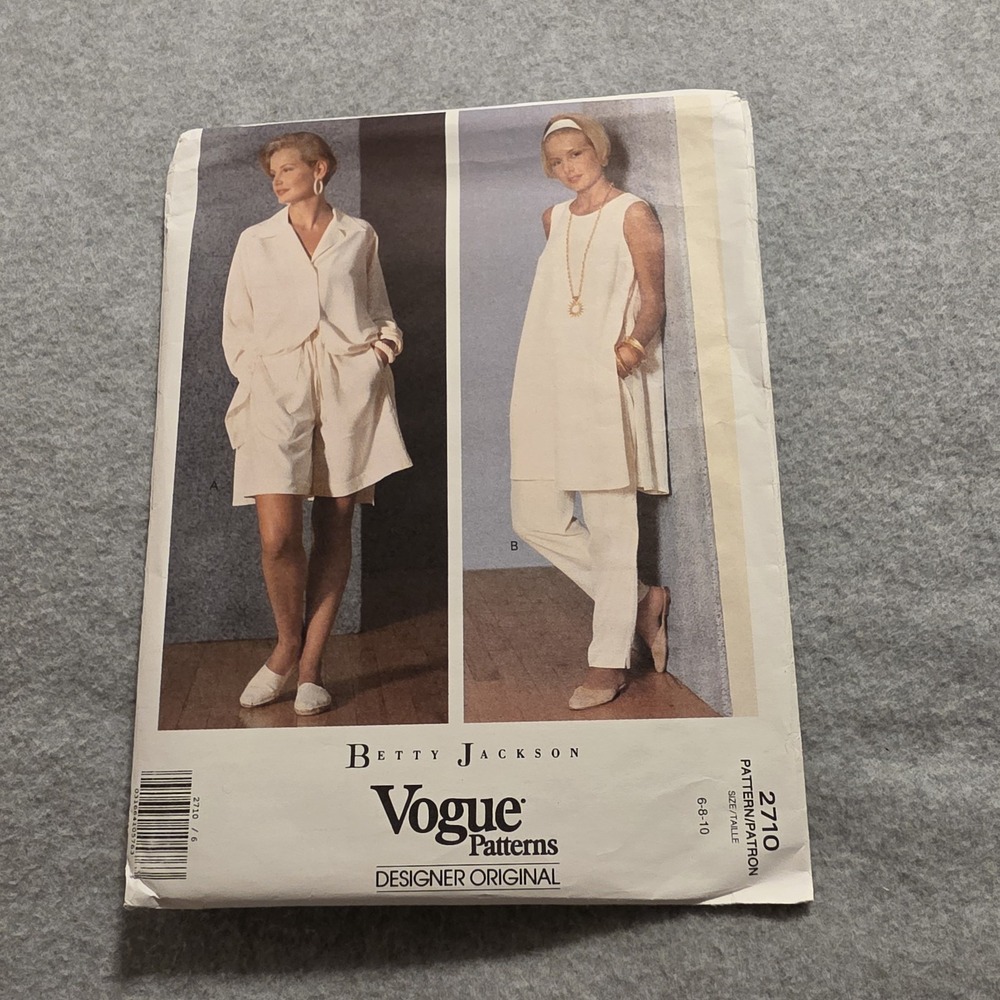 80's VOGUE Tunic,Shirt,Shorts,Pants Betty Jackson Pattern 2710 Sz 6-10 UNCUT (N)